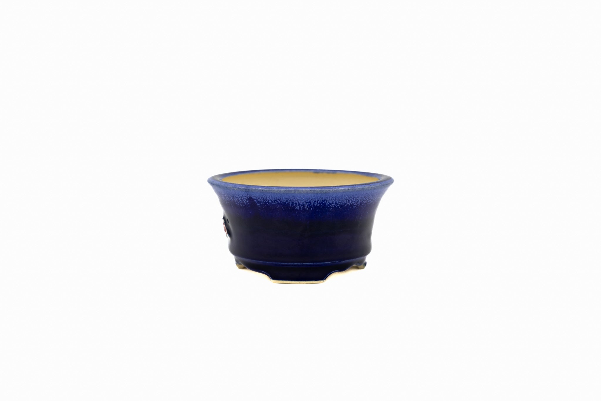 Kleine ronde bonsaipot – Ruri blauw glazuur, wedstrijdkwaliteit, vierkante voetjes Kleine ronde bonsaipot – Ruri blauw glazuur, wedstrijdkwaliteit, vierkante voetjes